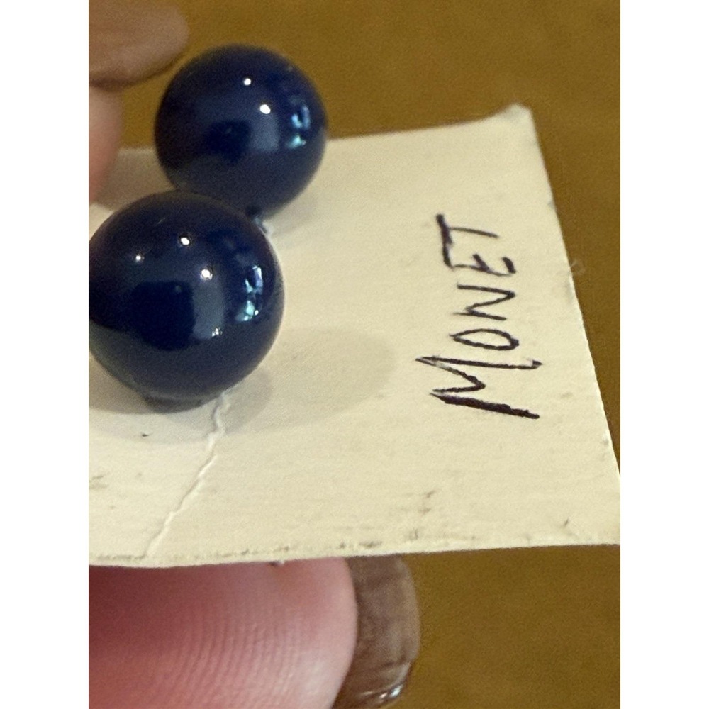 VTG Monet? Dark Navy Blue Ball Stud Earrings Estate Marked Monet Pierced